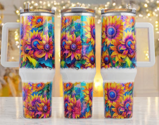 Colorful Sunflowers 40 oz Tumbler Preorder 4 wk tat