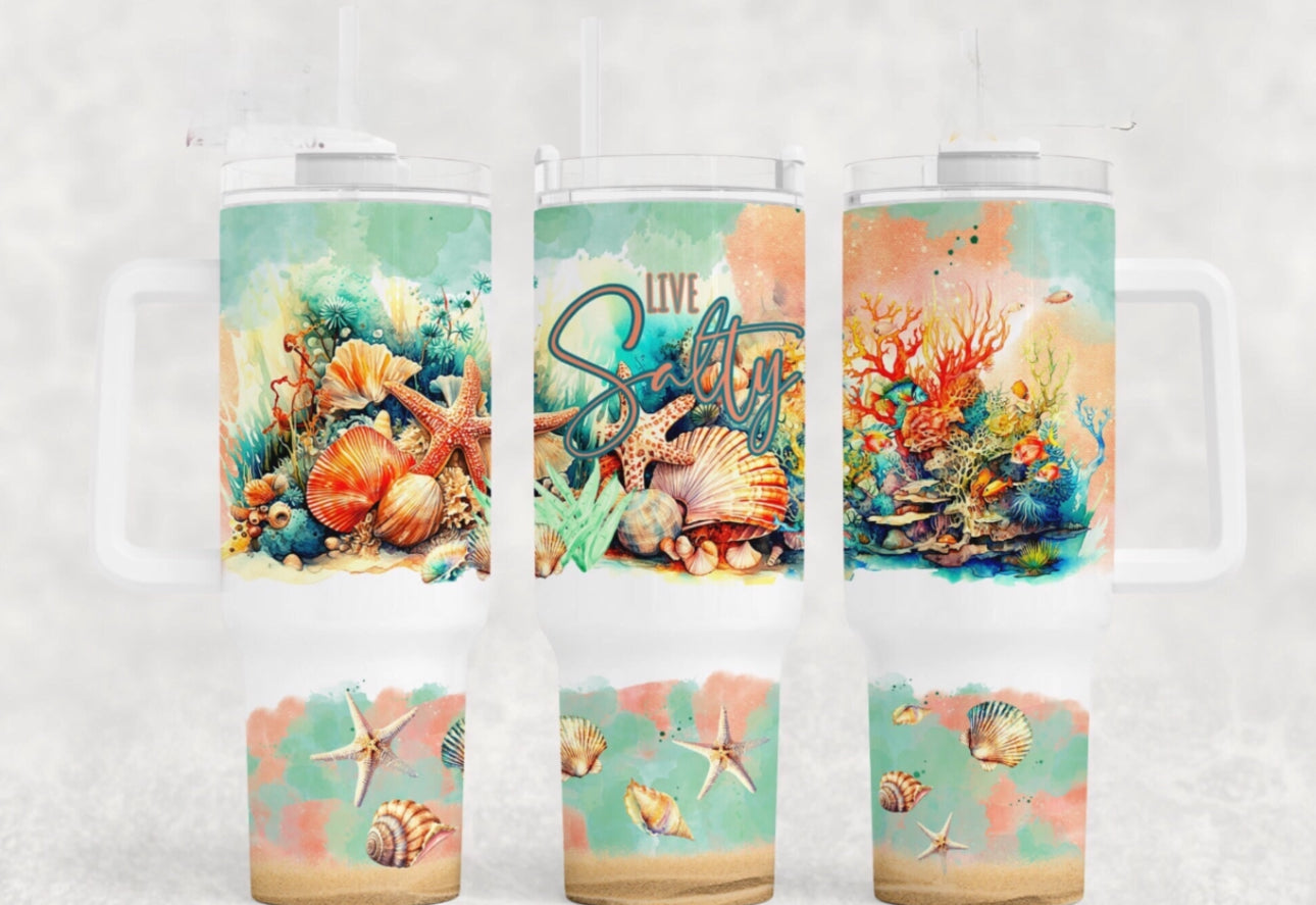 Salty SeaShells 40oz Tumbler Preorder 4 wk tat