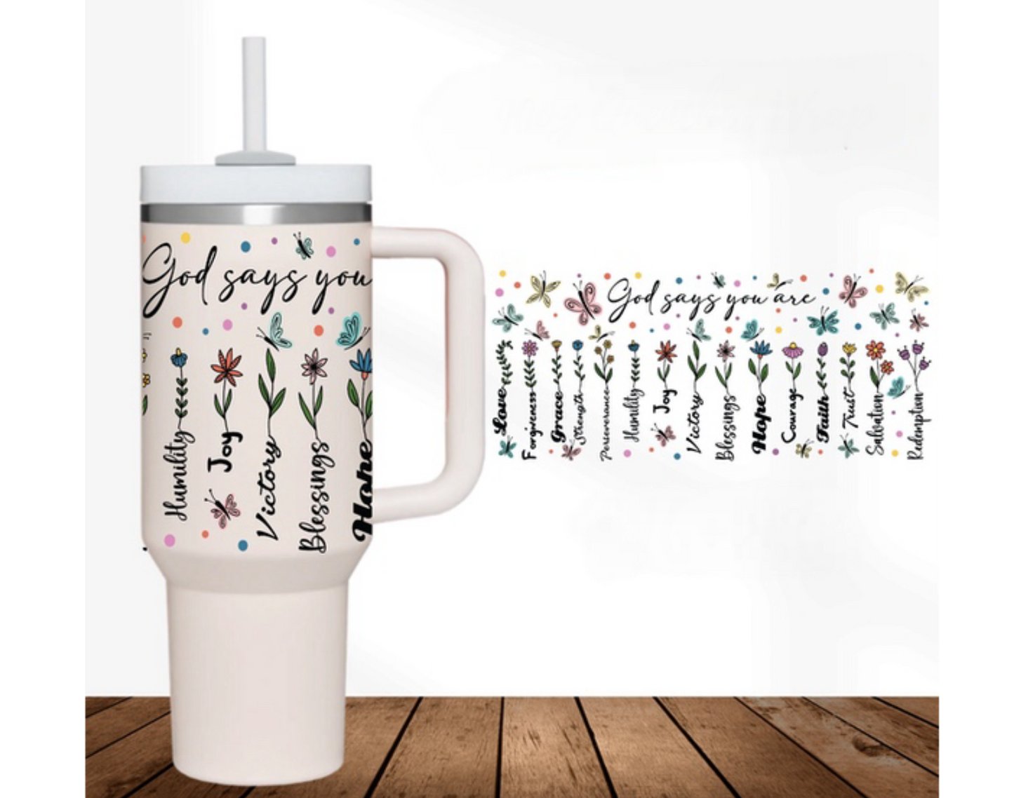 God Says Floral 40 oz Tumbler Preorder 4 wk tatl