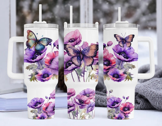 Flowers and Butterflies 40 oz Tumbler Preorder 4 wk tat