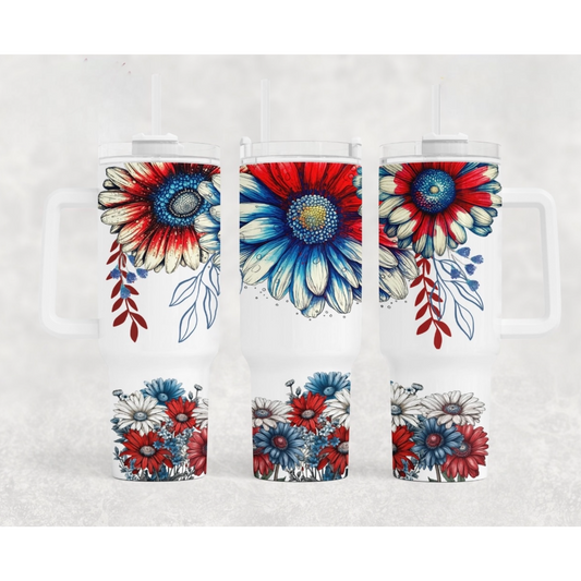 Red White and Blue Sunflower 40 oz Tumbler Preorder 4 wk tat