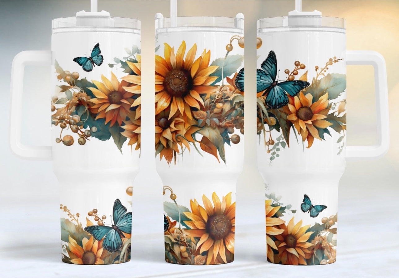 Sunflowers and Butterflies 40 oz Tumbler Preorder 4 wk tat