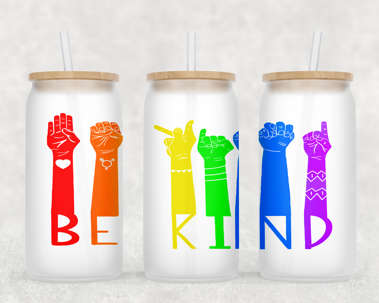 Be Kind Glass Cup with clear straw and bamboo lid