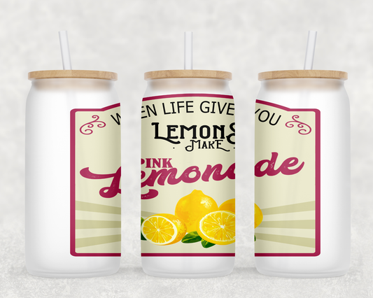 Lemonade Glass Cup with clear straw and bamboo lid