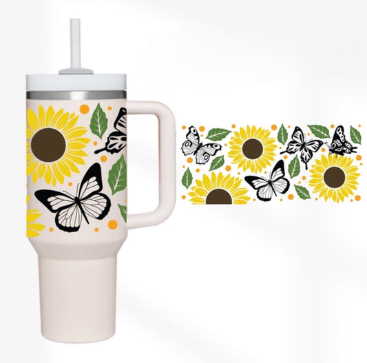 Sunflower And Butterflies 40 oz Tumbler Preorder 4 wk tat