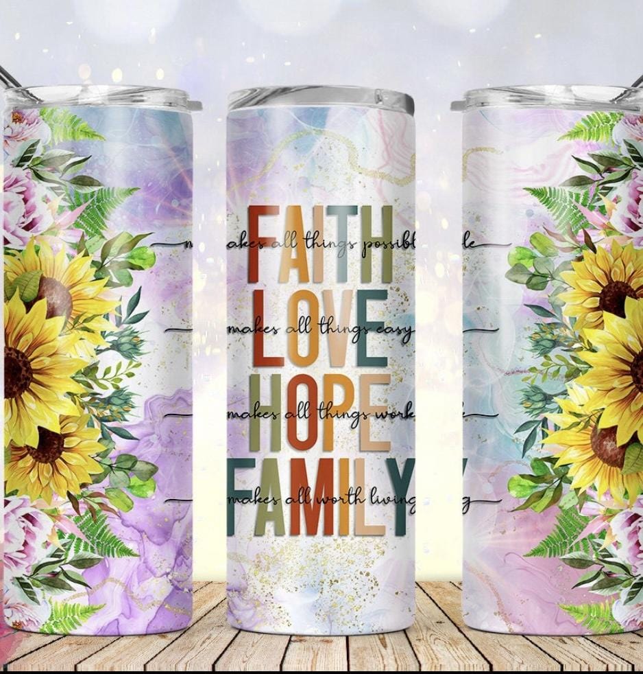 Floral Faith Love Hope Family Tumbler-Stay Foxy Boutique, Florissant, Missouri