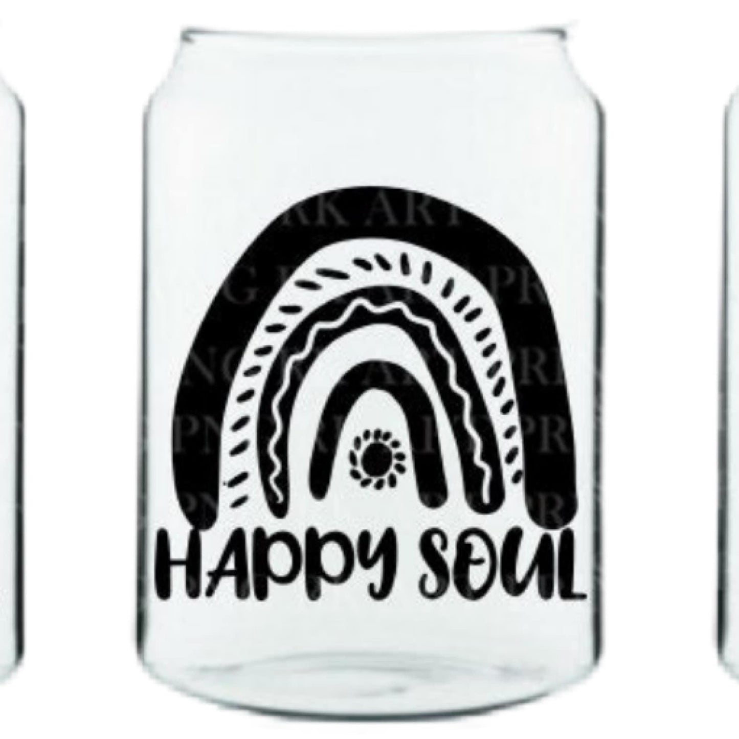 Happy Soul Glass Cup with clear straw and bamboo lid