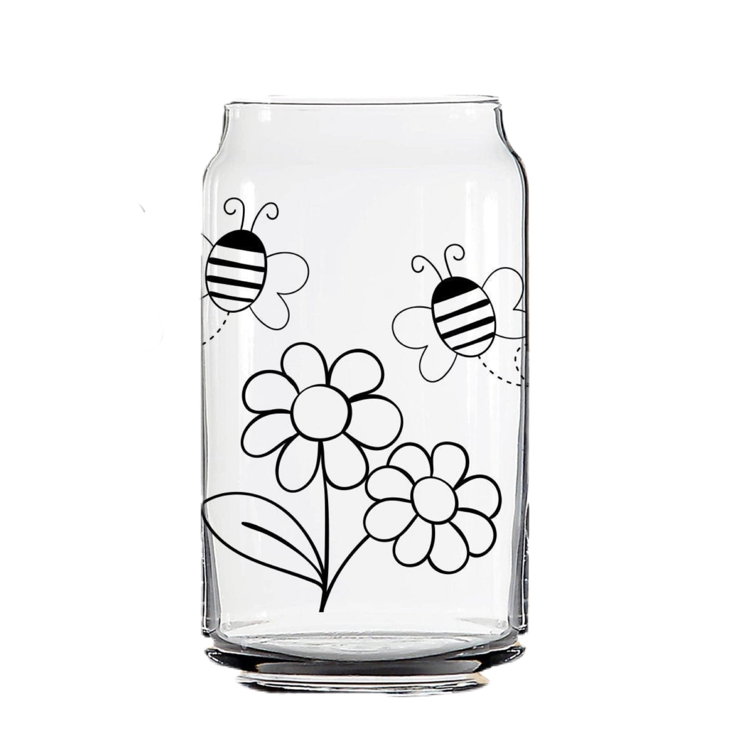 Honey Bees Glass Cup with clear straw and bamboo lid