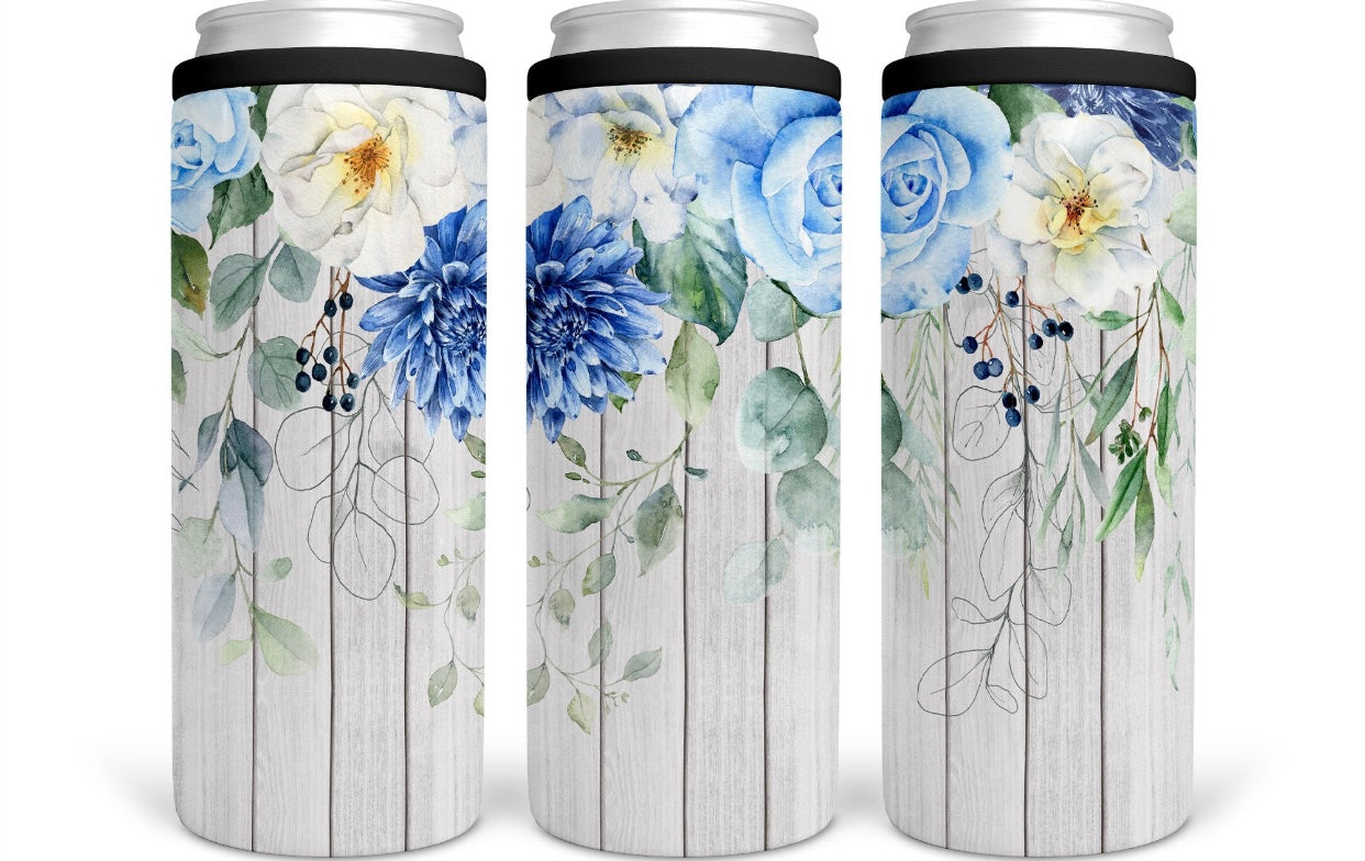 Blue Flowers CAN COOLER