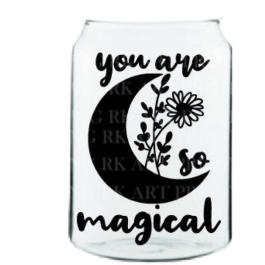 You Are Magical Glass Cup with clear straw and bamboo lid