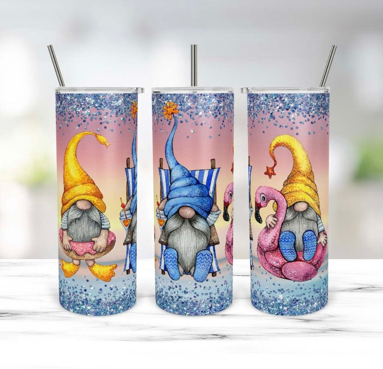 Glitter Summer Gnomes Tumbler