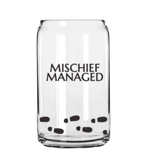 Mischief Manager Glass Cup with clear straw and bamboo lid