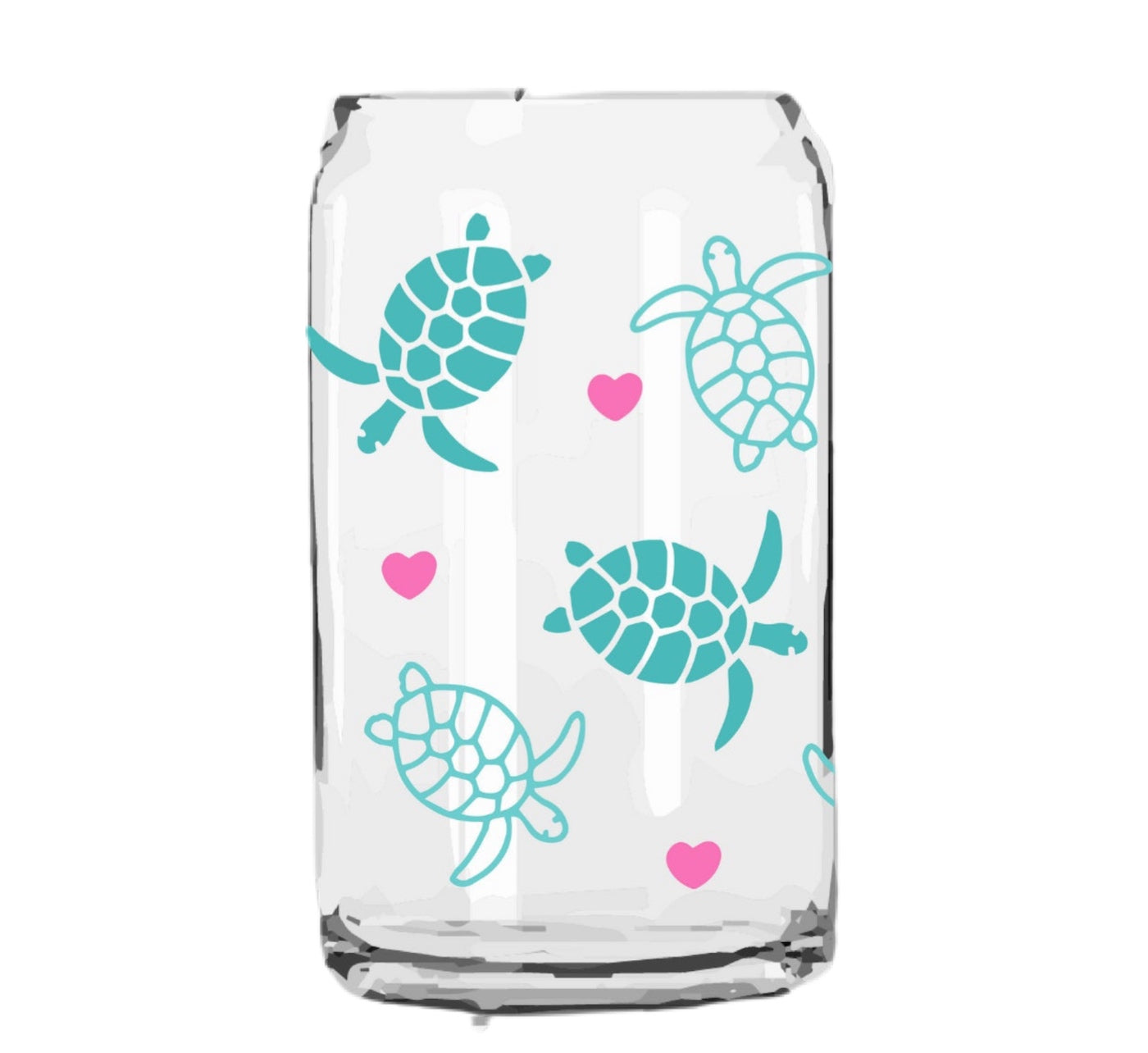 Sea Turtles Glass Cup with clear straw and bamboo lid