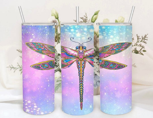 Pastel Glitter  Dragonfly Tumbler