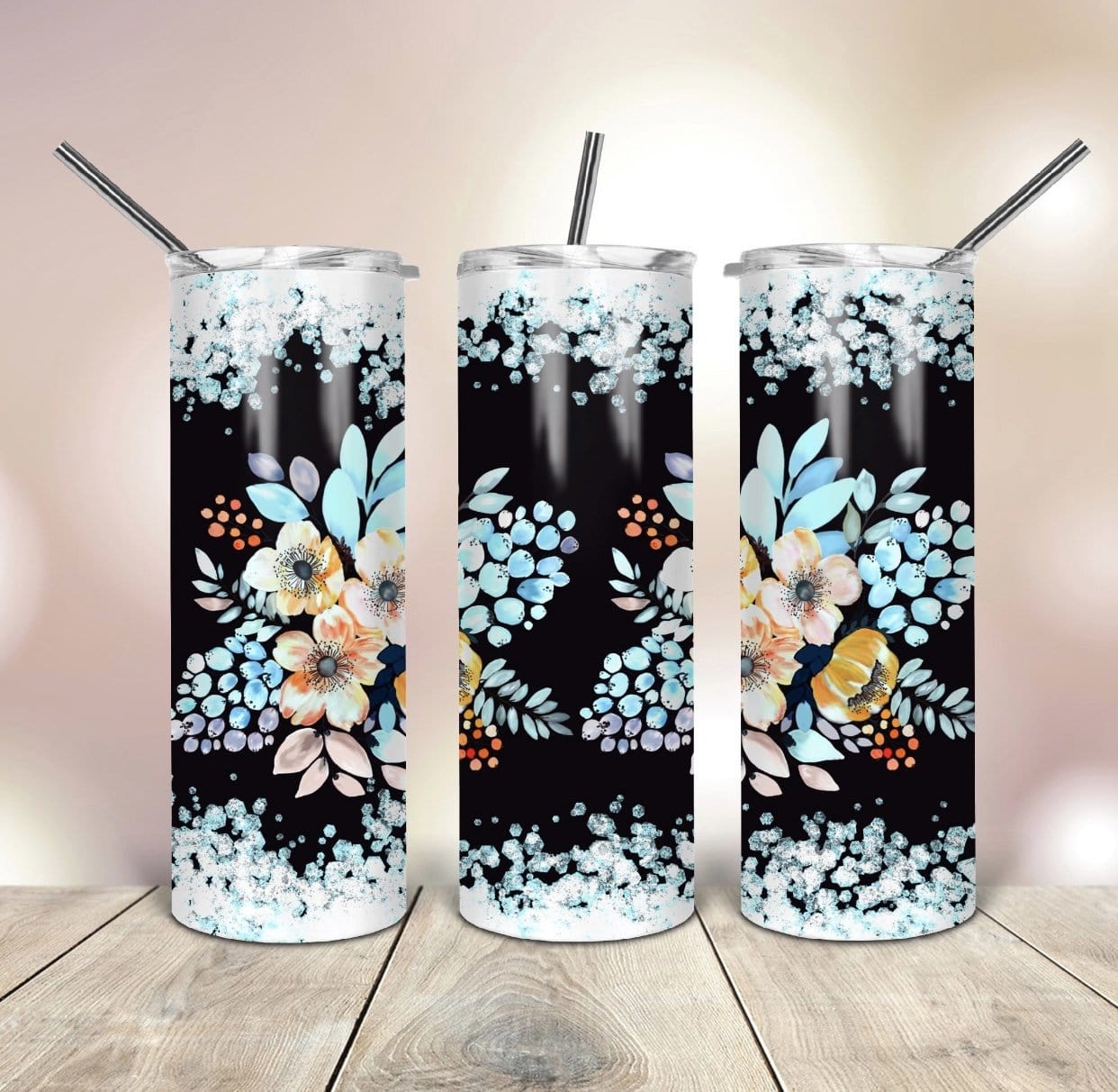 Blue Floral Tumbler-Stay Foxy Boutique, Florissant, Missouri