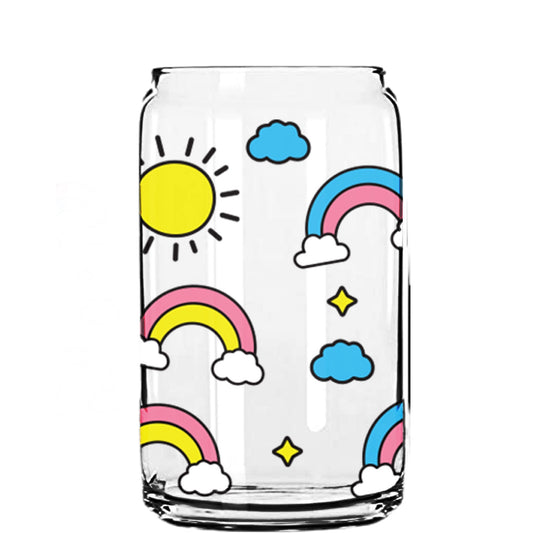 Rainbow After The Rain Glass Cup with clear straw and bamboo lid