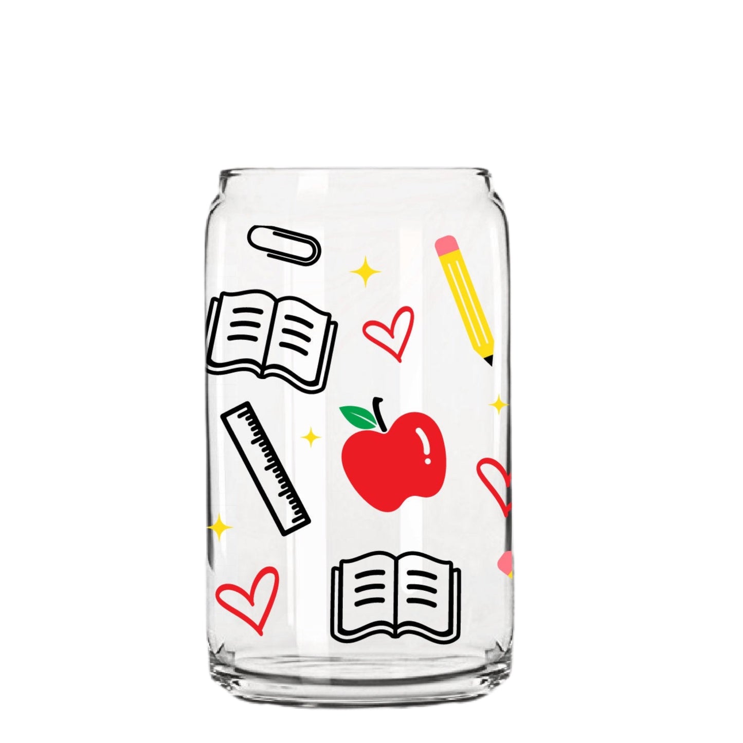 Fun Teacher Glass Cup with clear straw and bamboo lid