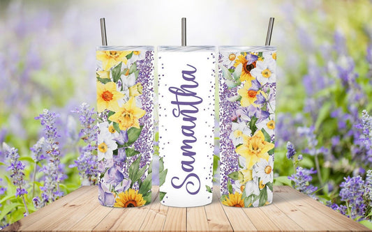 *your name here* Purple Floral Tumbler