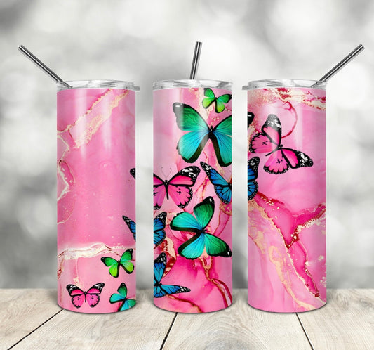 Pink Geode Butterflies Tumbler