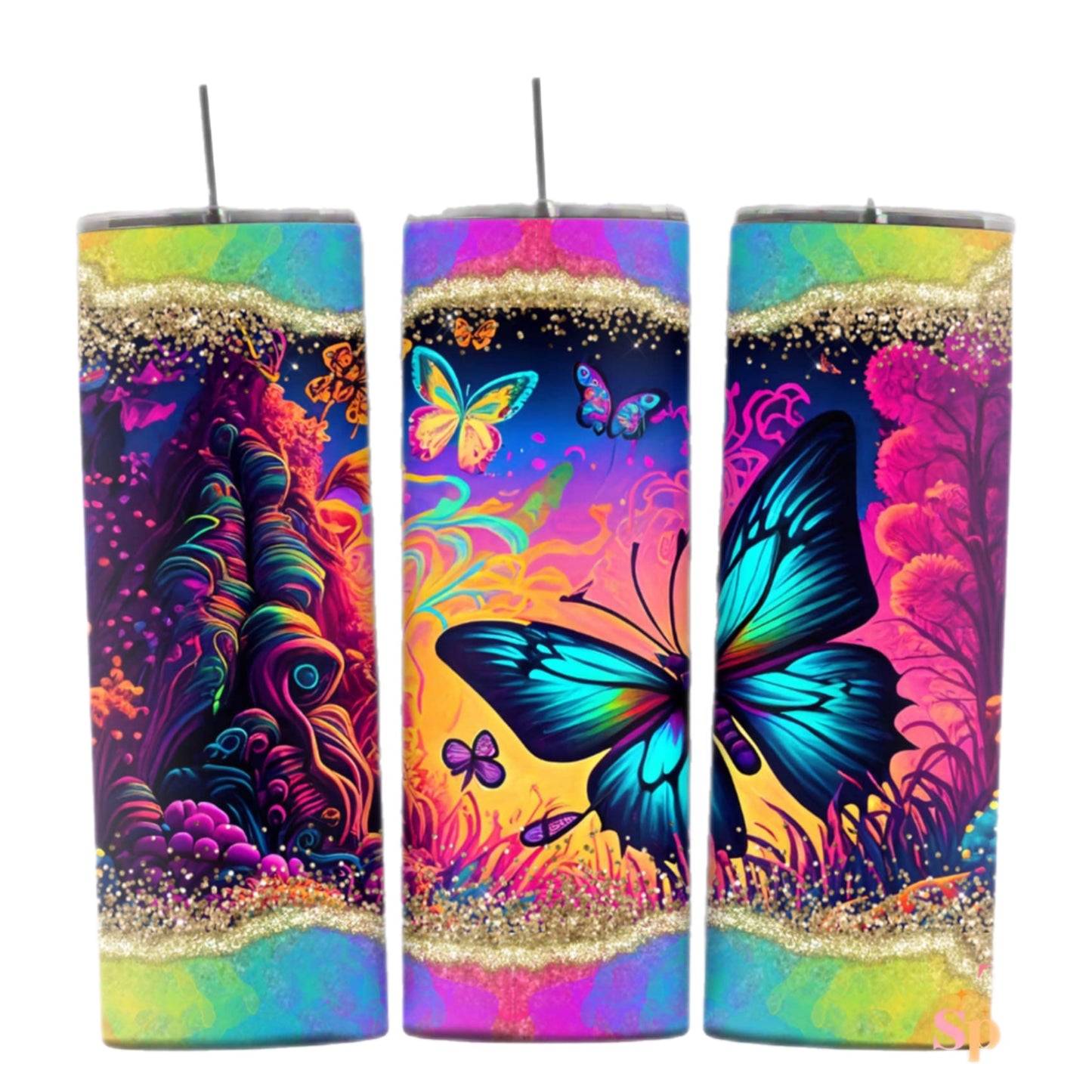 Neon Butterfly Tumbler