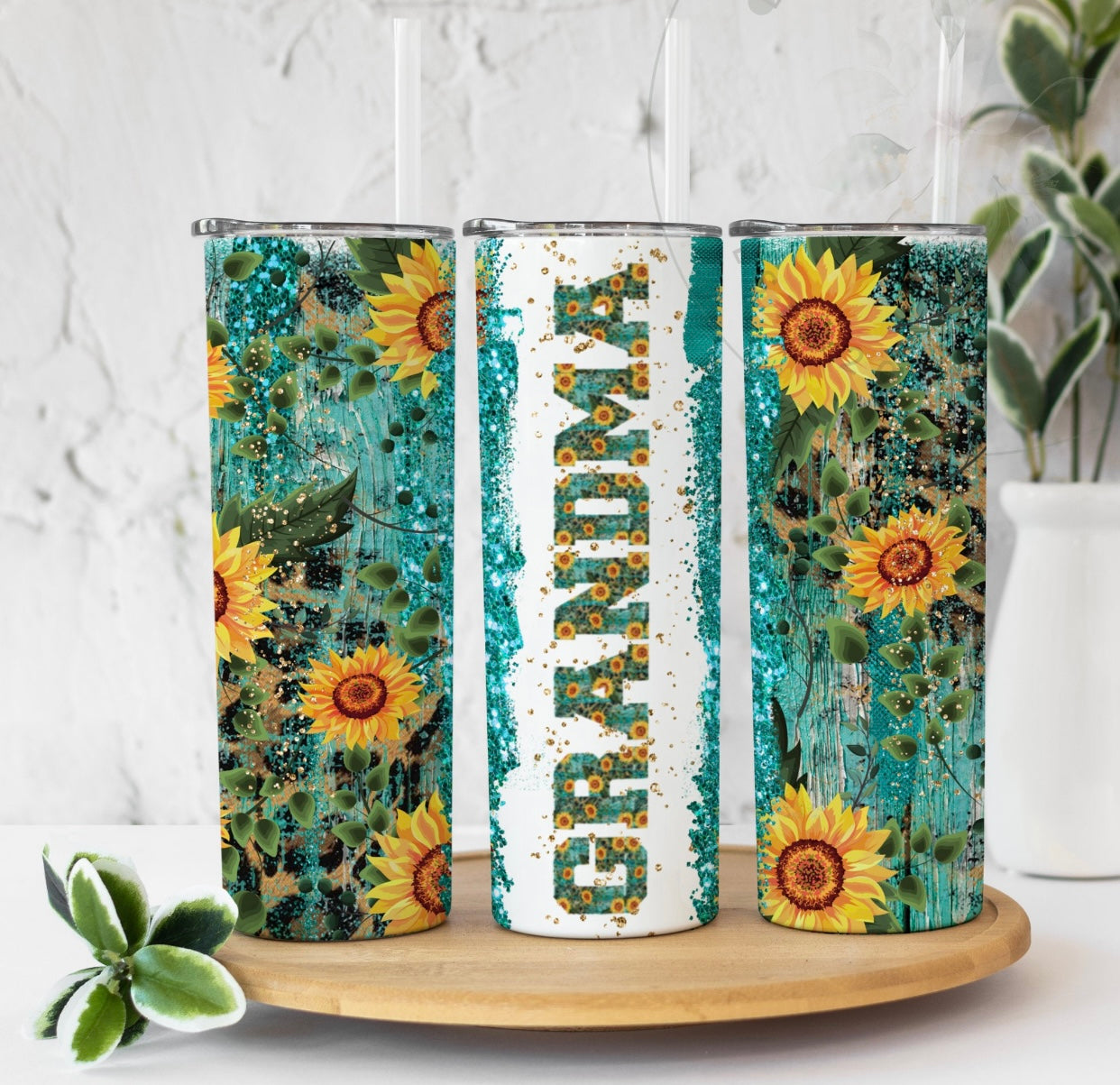 Turquoise Sunflower “Moms”Tumbler