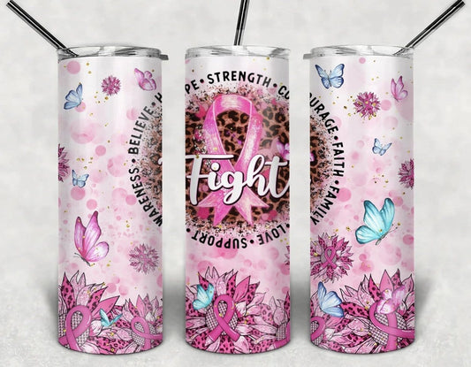 Fight Pink Floral Tumbler-Stay Foxy Boutique, Florissant, Missouri