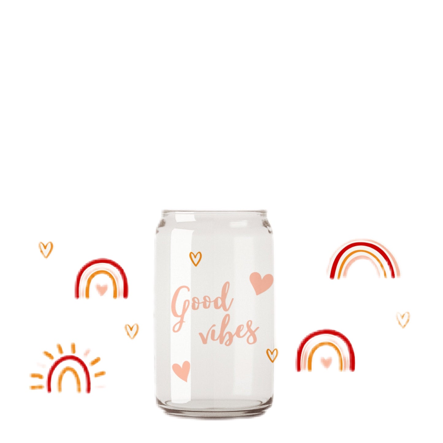 Good Vibes Glass Cup with clear straw and bamboo lid