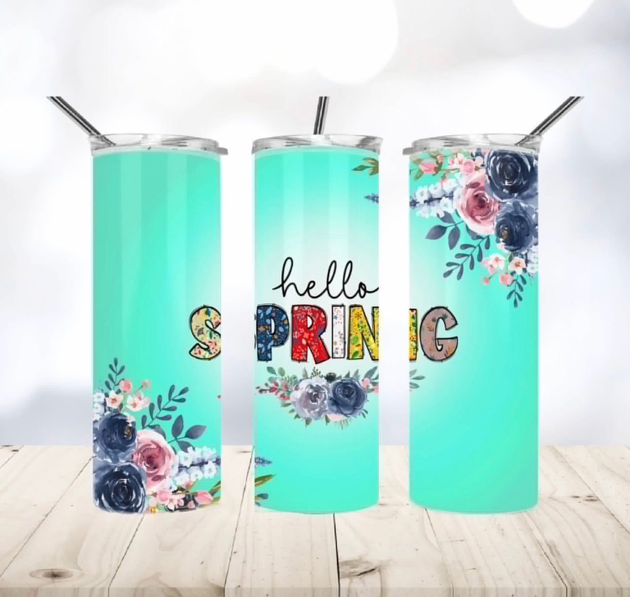 Teal Hello Spring Tumbler