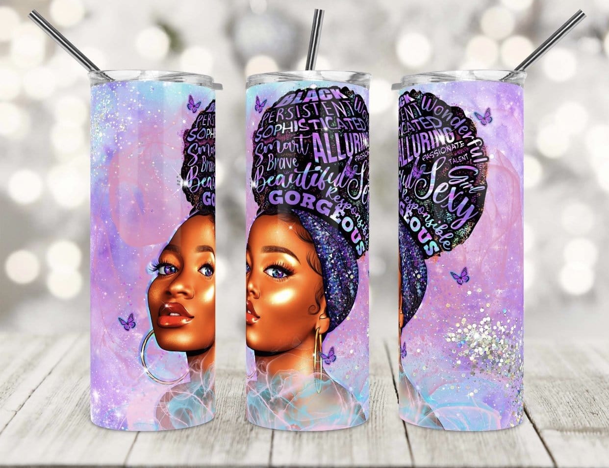 Glitter Black Woman Tumbler-Stay Foxy Boutique, Florissant, Missouri