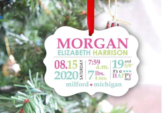 Birth Announcement Pink, Teal, Green Ornament-Stay Foxy Boutique, Florissant, Missouri