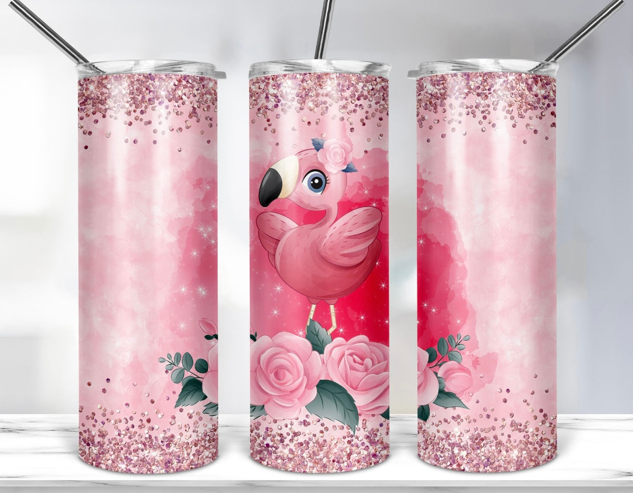 Glitter Pink Flamingo Tumbler