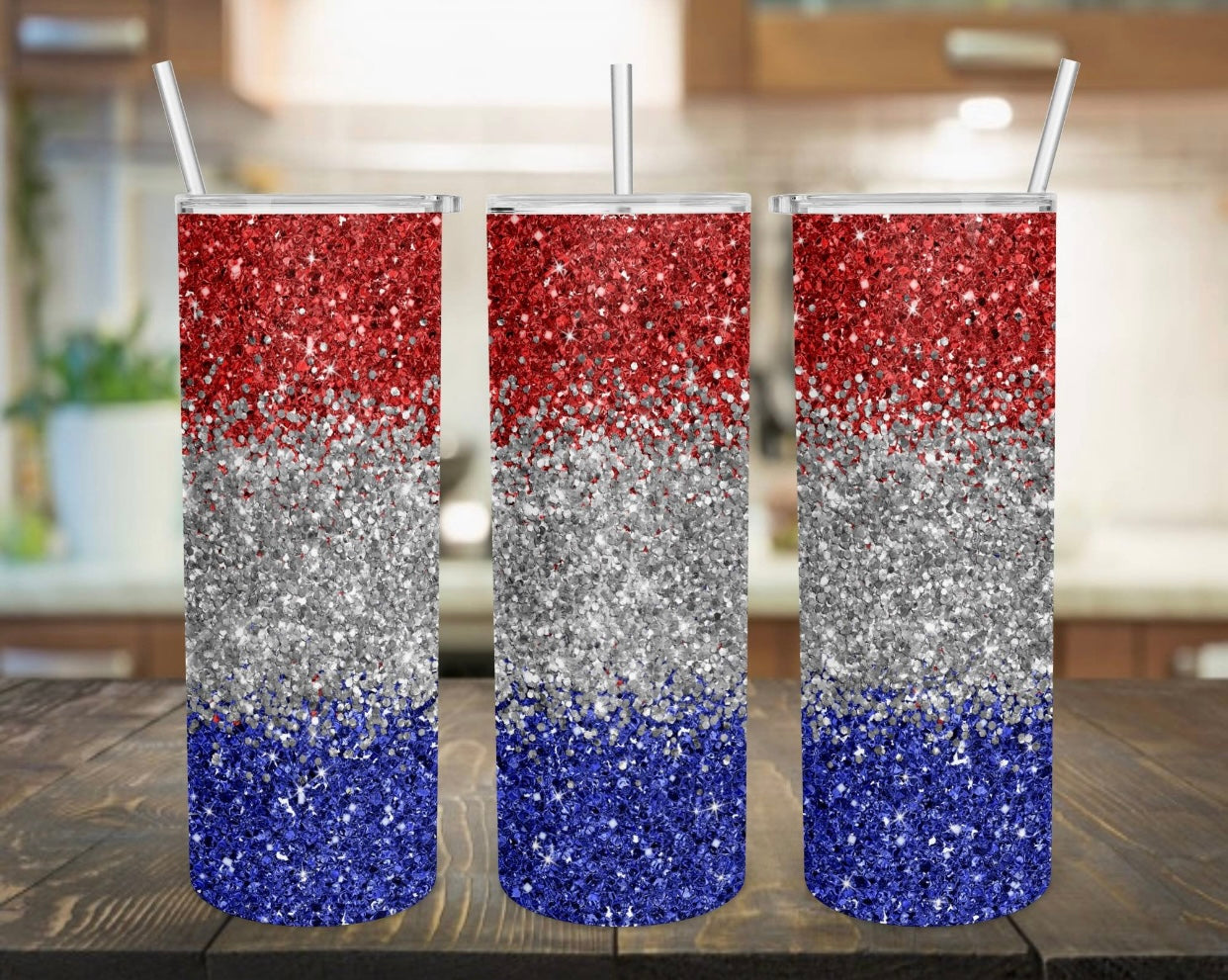 Red White And Blue Glitter Tumbler