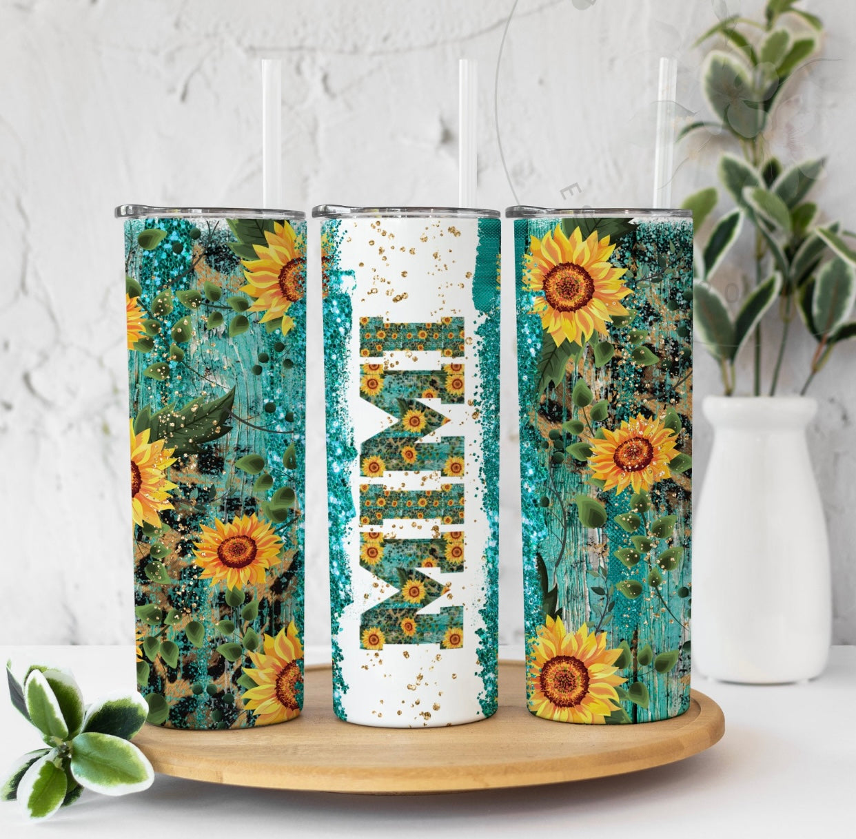 Turquoise Sunflower “Moms”Tumbler