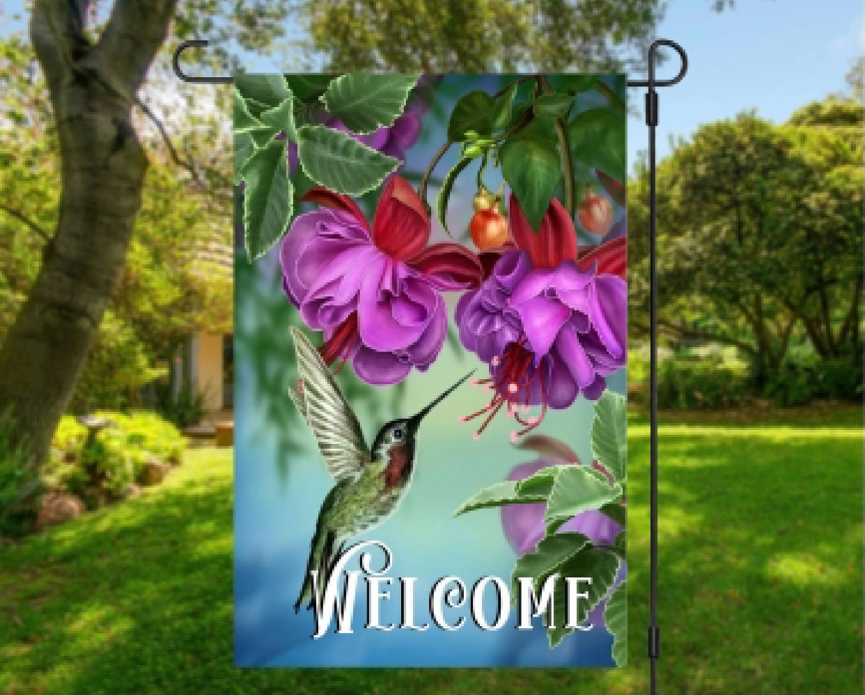 Hummingbird Welcome Flag