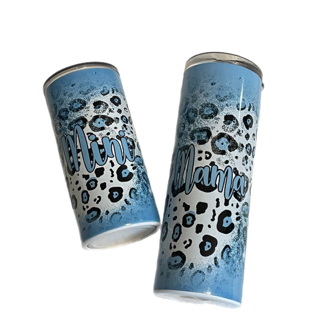 Mama/Mini Blue Leopard Tumbler