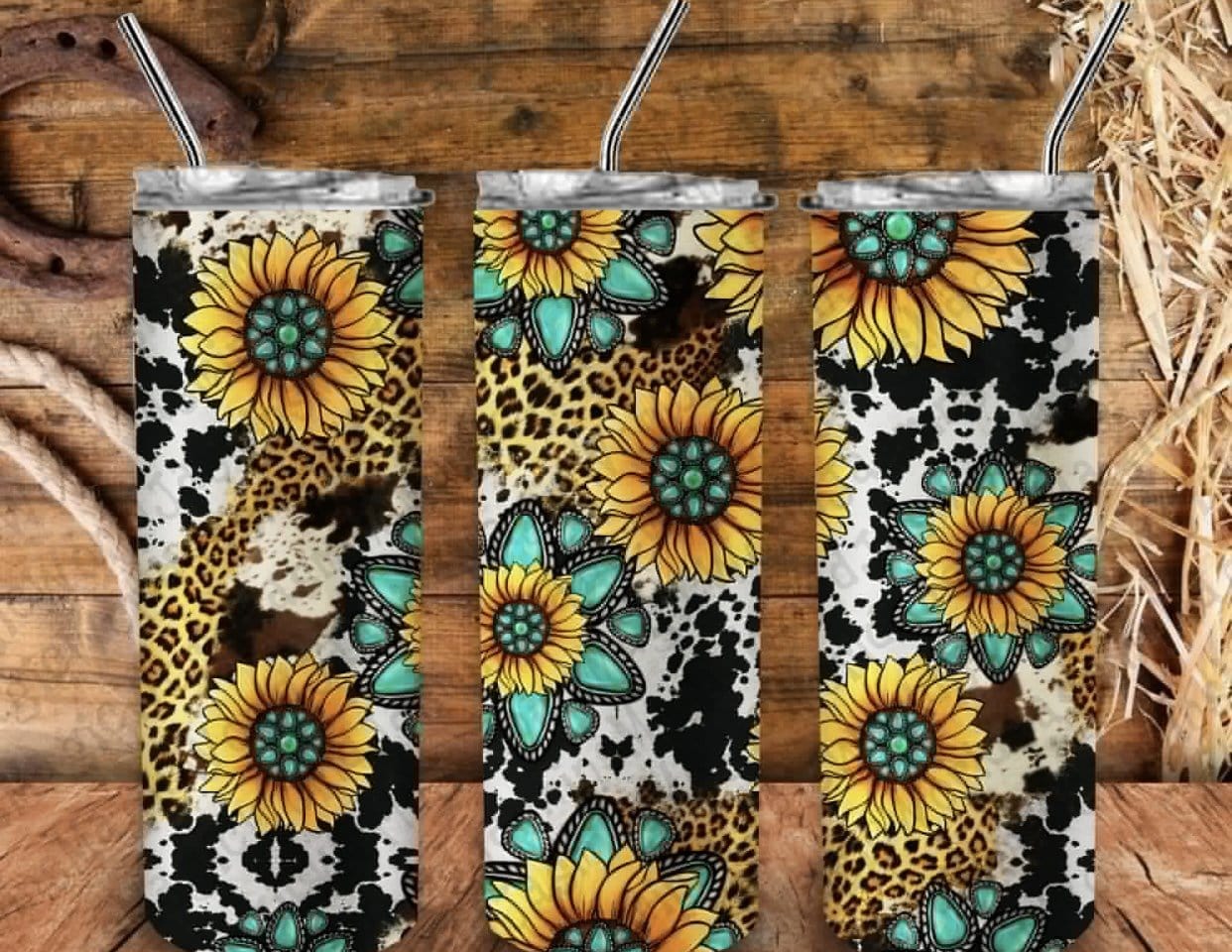 Sunflower Cow Print Tumbler-Stay Foxy Boutique, Florissant, Missouri