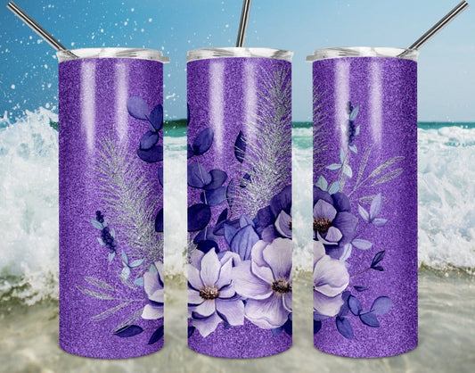 Purple Glitter Floral Tumbler-Stay Foxy Boutique, Florissant, Missouri