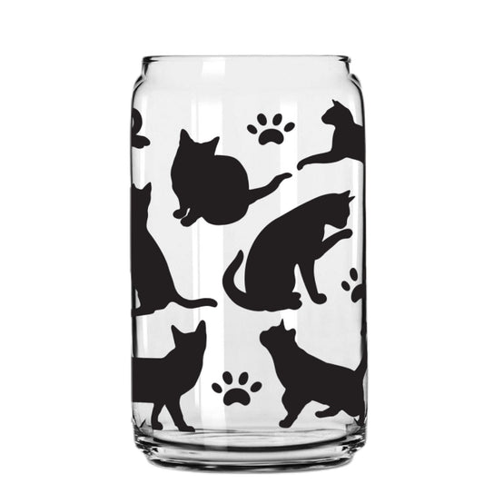 Cats Glass Cup with clear straw and bamboo lid