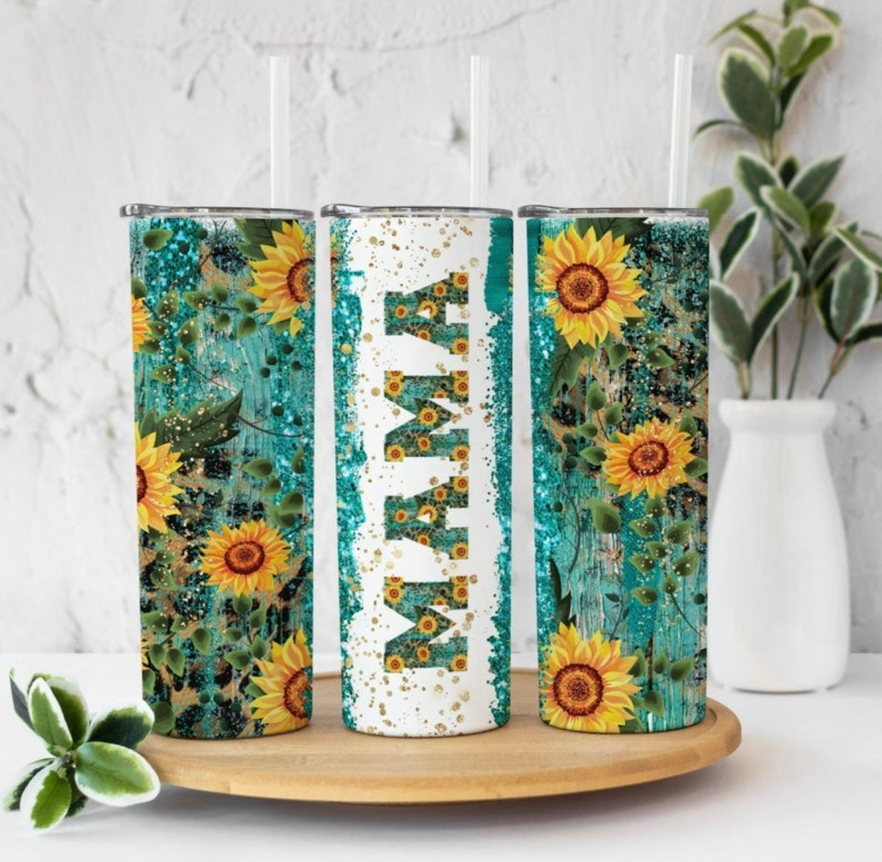 Turquoise Sunflower “Moms”Tumbler