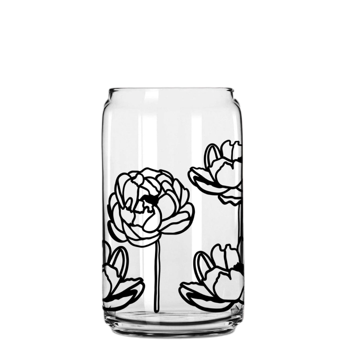 Spring Flowers Glass Cup with clear straw and bamboo lid