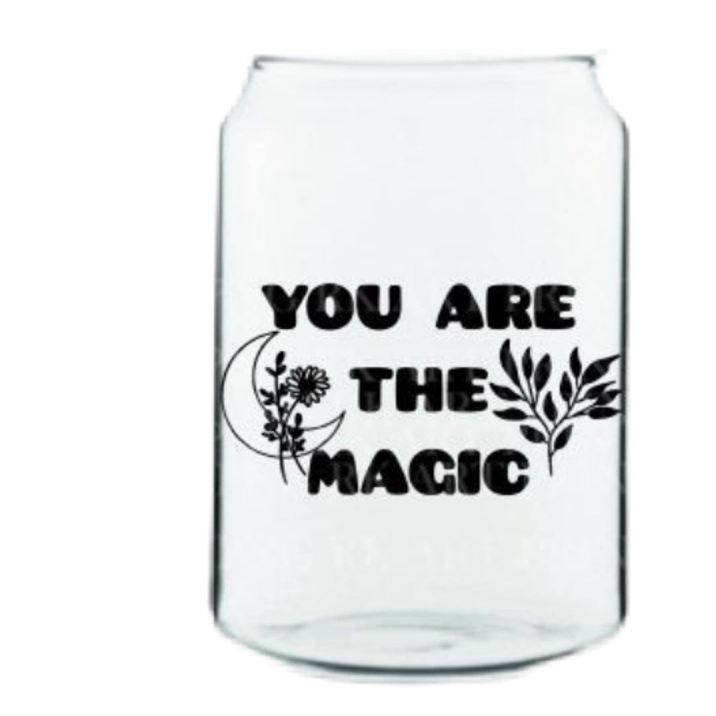 You Are Magic Glass Cup with clear straw and bamboo lid